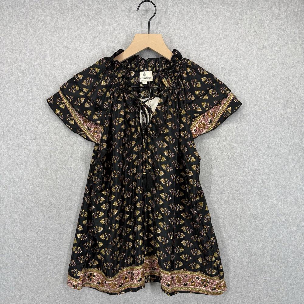 Perry Walker Collective Top Womens 2 Varina Flutter‎ Sleeve Silk Blend Medallion